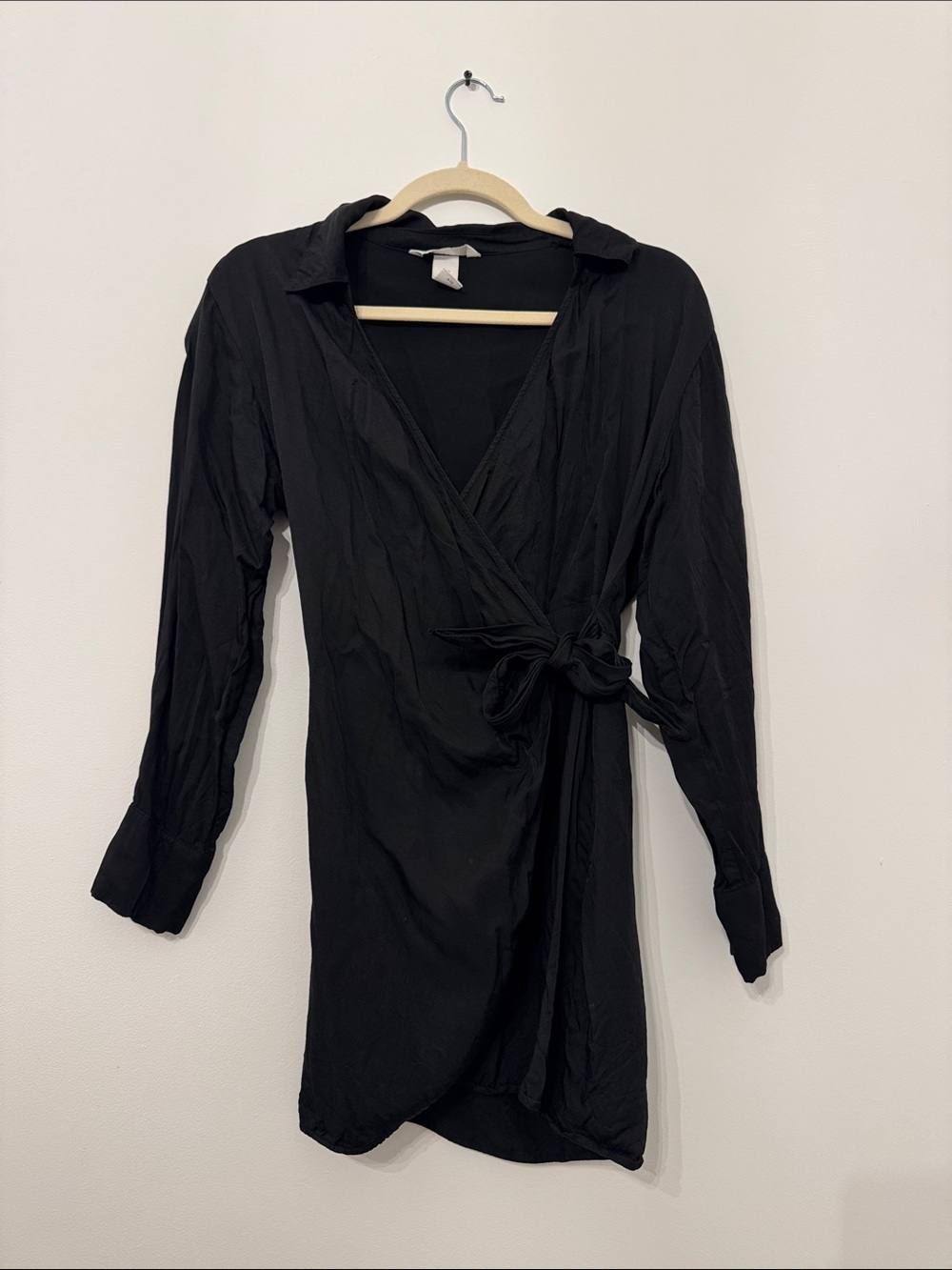 H&M Black Long Sleeve Wrap Dress with Tie Waist